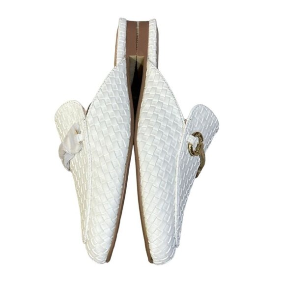 New Shu Shop Tulia Basket Weave Loafer Mule Gold Bit White Size 8 - Picture 8 of 8